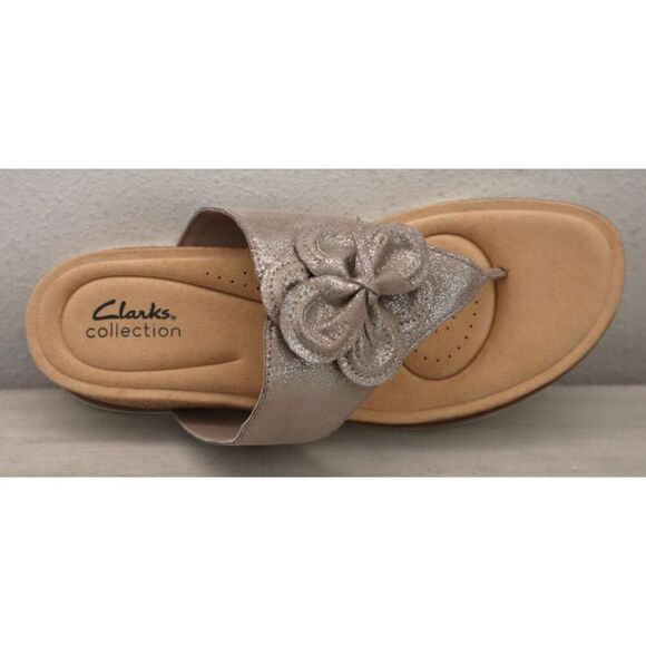 Clarks 26164864 WMN Sz 9M Taupe Metallic Brynn Style Leather Slip-On Sandals - Picture 6 of 10